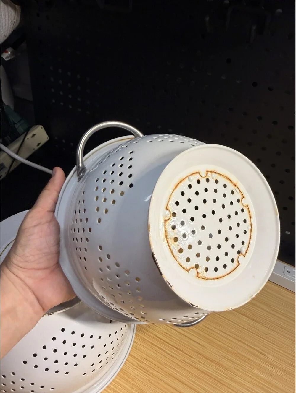 2 Set Of Vintage Unique White Enamel Strainer Colander 10